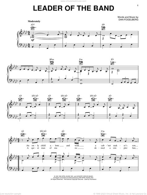 Leader of the band - Mar 5, 2018 - Download and Print Leader Of The Band sheet music for Guitar Chords/Lyrics by Dan Fogelberg from Sheet Music Direct.